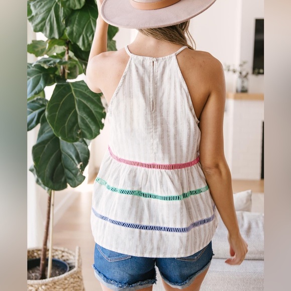 ๐ฅ BOGO ๐ฅ NWT Entro Cotton Sleeveless Striped Top Large - Picture 9 of 10